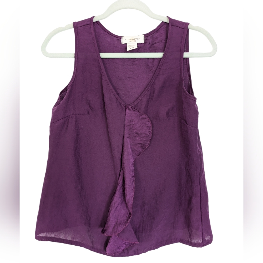 Covington Purple Sleeveless Satin Top Ruffle Women's Sm Layering Dark Romance